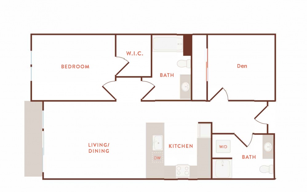 C3b - 1 bedroom floorplan layout with 2 baths and 935 to 962 square feet.